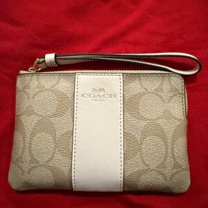 Coach Signature Beige and White Wristlet